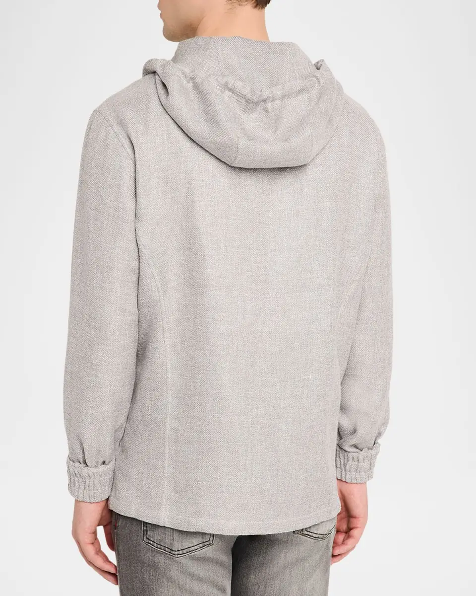 Kiton Men's Linen, Silk and Cotton Hooded Full-Zip Overshirt | Thumbnail 3
