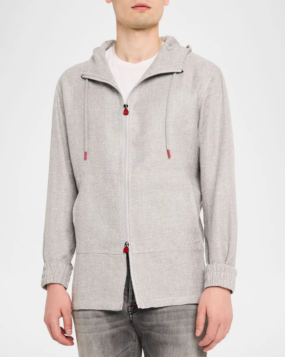 Kiton Men's Linen, Silk and Cotton Hooded Full-Zip Overshirt | Thumbnail 4