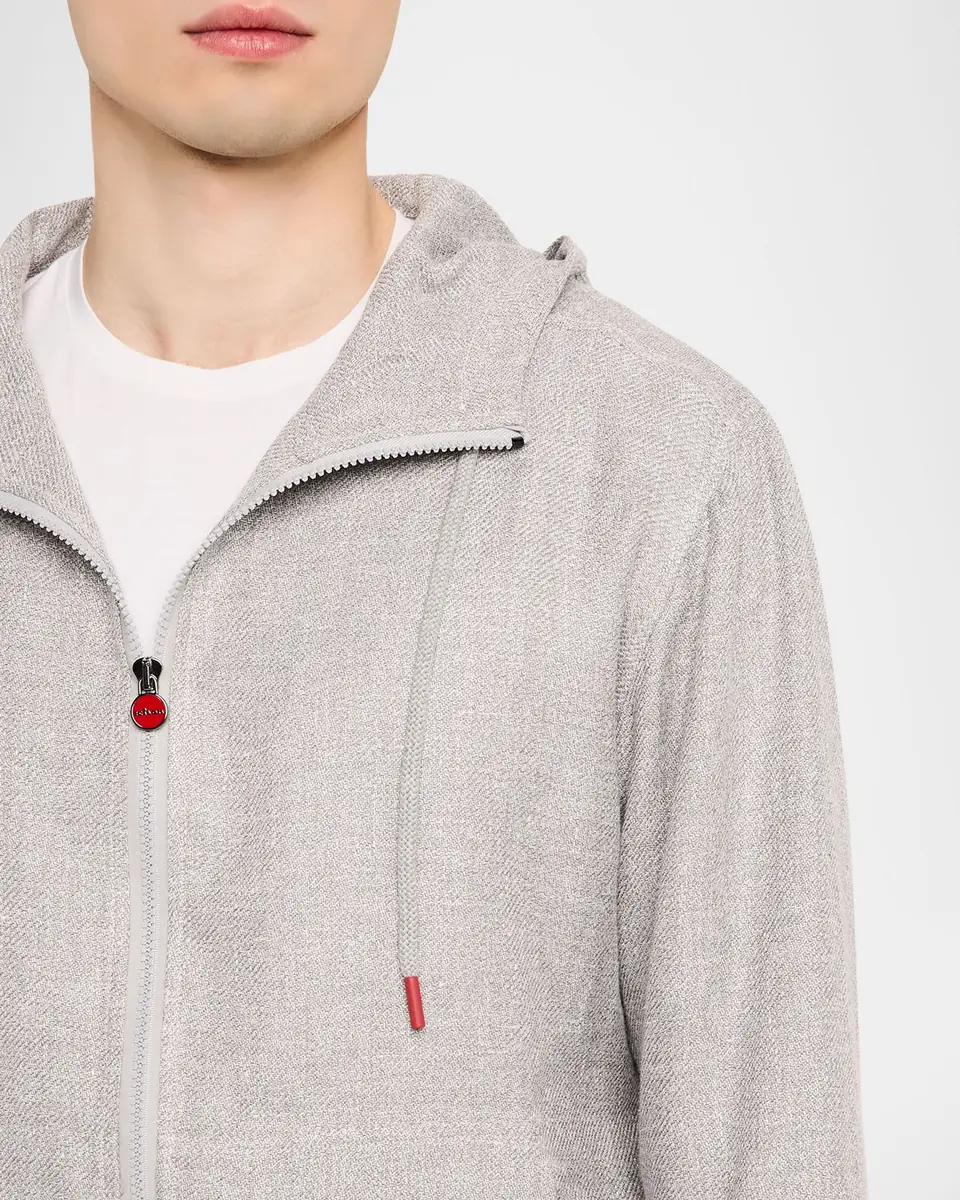Kiton Men's Linen, Silk and Cotton Hooded Full-Zip Overshirt | Thumbnail 5