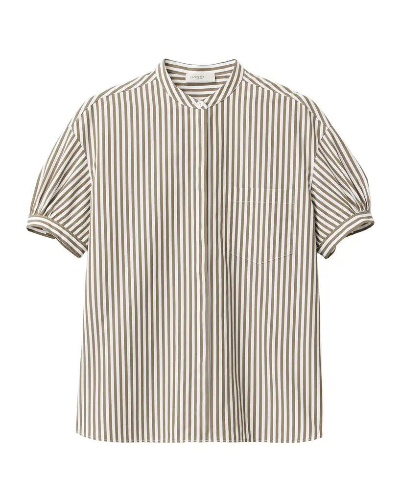 Lafayette 148 New York Stripe Poplin Puff-Sleeve Shirt | Image 1 Lafayette 148 New York Stripe Poplin Puff-Sleeve Shirt | Image 1