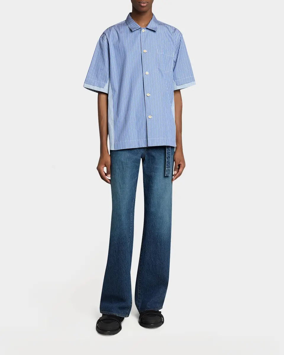 Sacai Men's Colorblock Striped Poplin Short-Sleeve Sport Shirt | Thumbnail 2 Sacai Men's Colorblock Striped Poplin Short-Sleeve Sport Shirt | Thumbnail 2