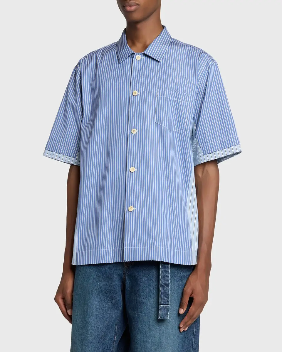Sacai Men's Colorblock Striped Poplin Short-Sleeve Sport Shirt | Thumbnail 4 Sacai Men's Colorblock Striped Poplin Short-Sleeve Sport Shirt | Thumbnail 4