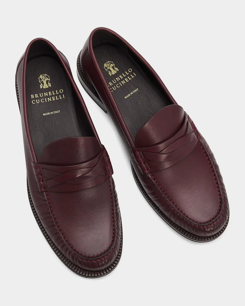 Brunello Cucinelli Men's Leather Moc-Toe Loafers | Thumbnail 3