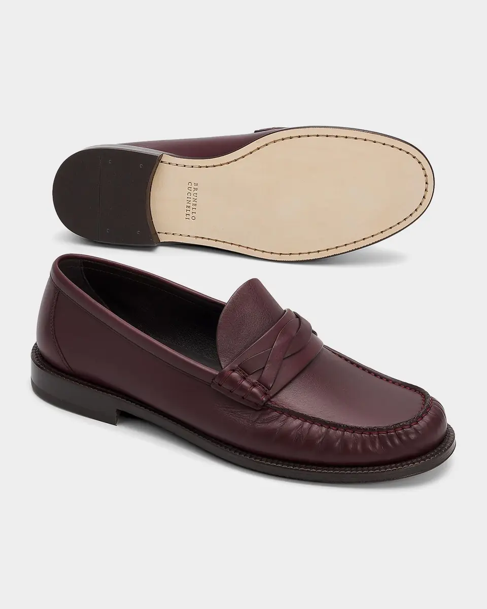 Brunello Cucinelli Men's Leather Moc-Toe Loafers | Thumbnail 4