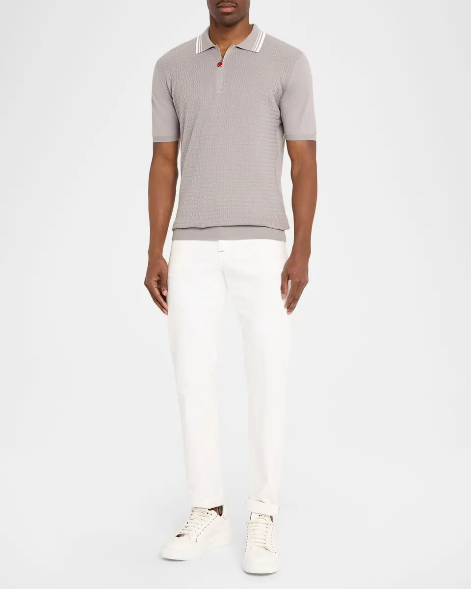 Kiton Men's Half-Zip Cotton Textured Polo Sweater | Thumbnail 2 Kiton Men's Half-Zip Cotton Textured Polo Sweater | Thumbnail 2