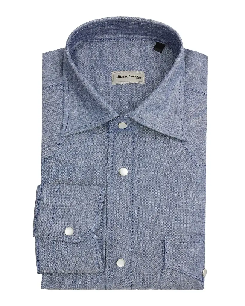 Sartorio Igor Chambray Classic Button-Down Shirt | Image 1 Sartorio Igor Chambray Classic Button-Down Shirt | Image 1
