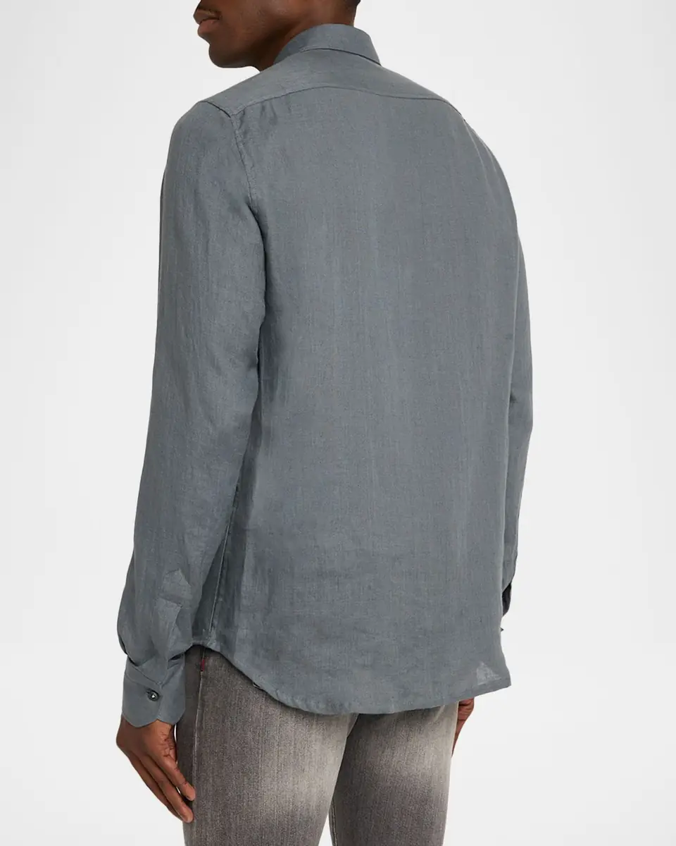 Kiton Men's Linen Flap-Pocket Casual Button-Down Shirt | Thumbnail 3 Kiton Men's Linen Flap-Pocket Casual Button-Down Shirt | Thumbnail 3