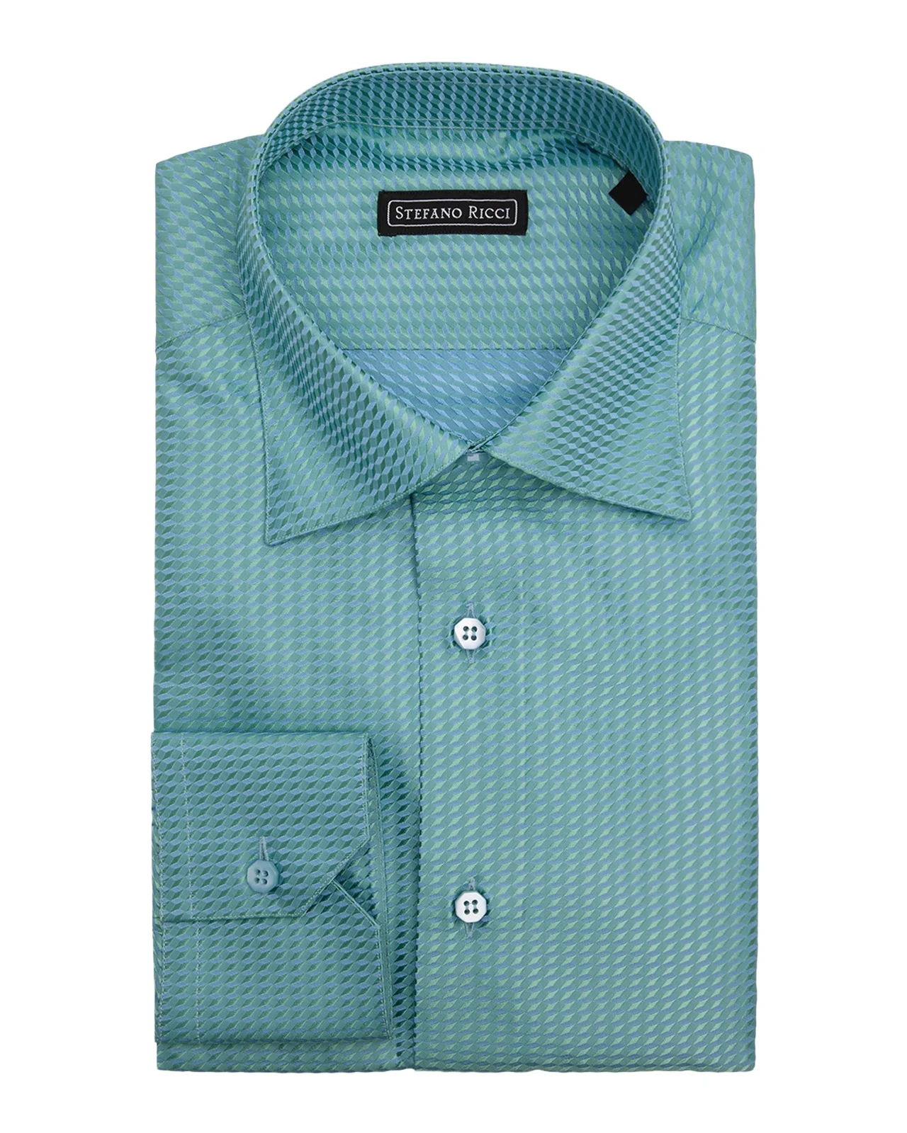 Men's Silk Tonal Geometric Jacquard Dress Shirt
