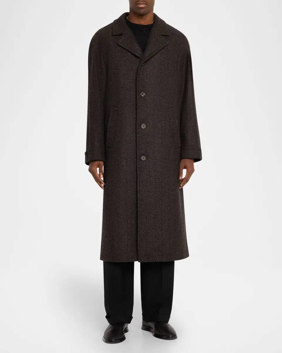 Anderson & Sheppard Men's Herringbone Wool Overcoat | Thumbnail 2