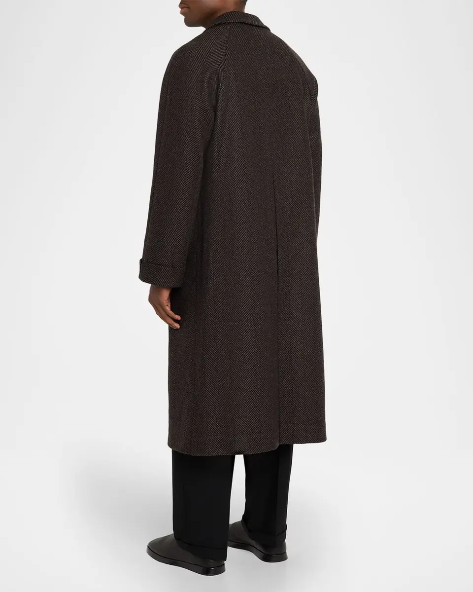 Anderson & Sheppard Men's Herringbone Wool Overcoat | Thumbnail 3