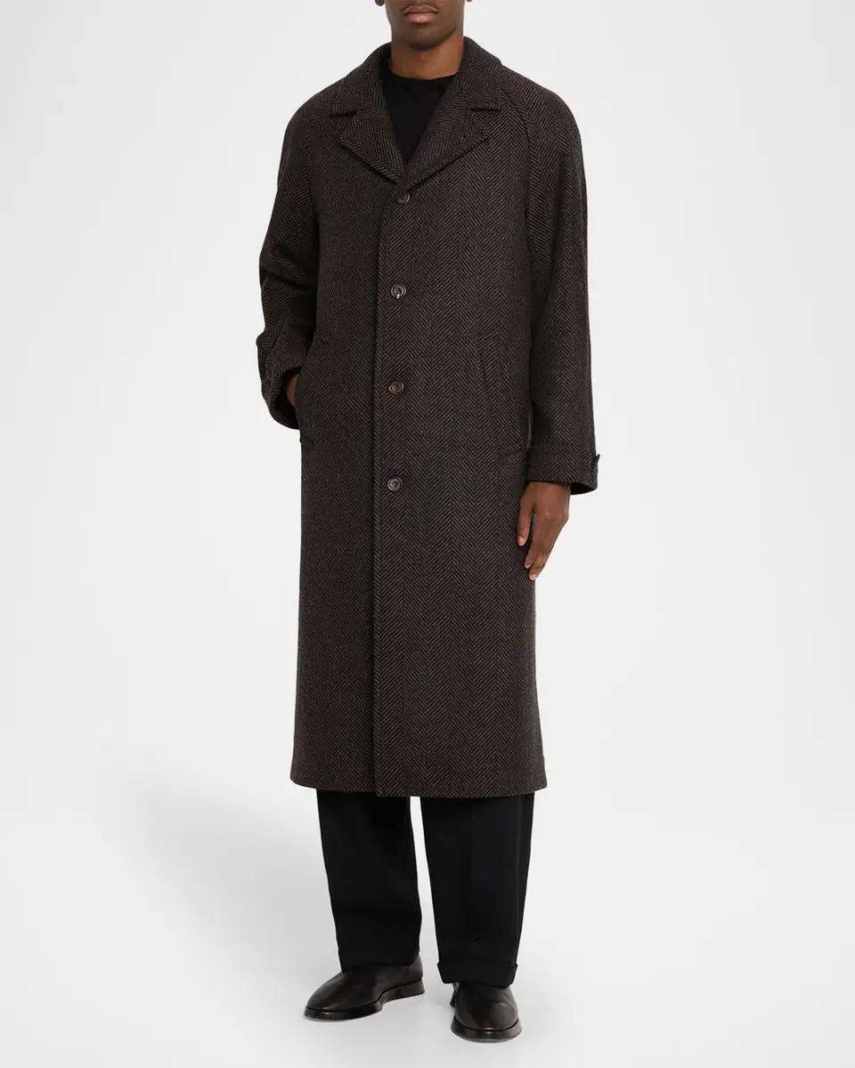 Anderson & Sheppard Men's Herringbone Wool Overcoat | Thumbnail 4