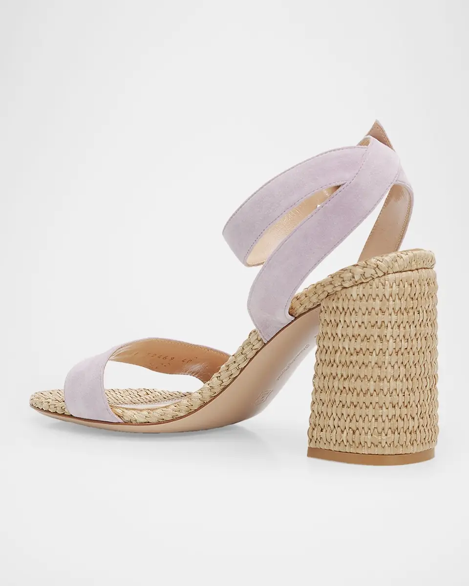 Gianvito Rossi Suede Raffia Ankle-Strap Sandals | Thumbnail 4 Gianvito Rossi Suede Raffia Ankle-Strap Sandals | Thumbnail 4