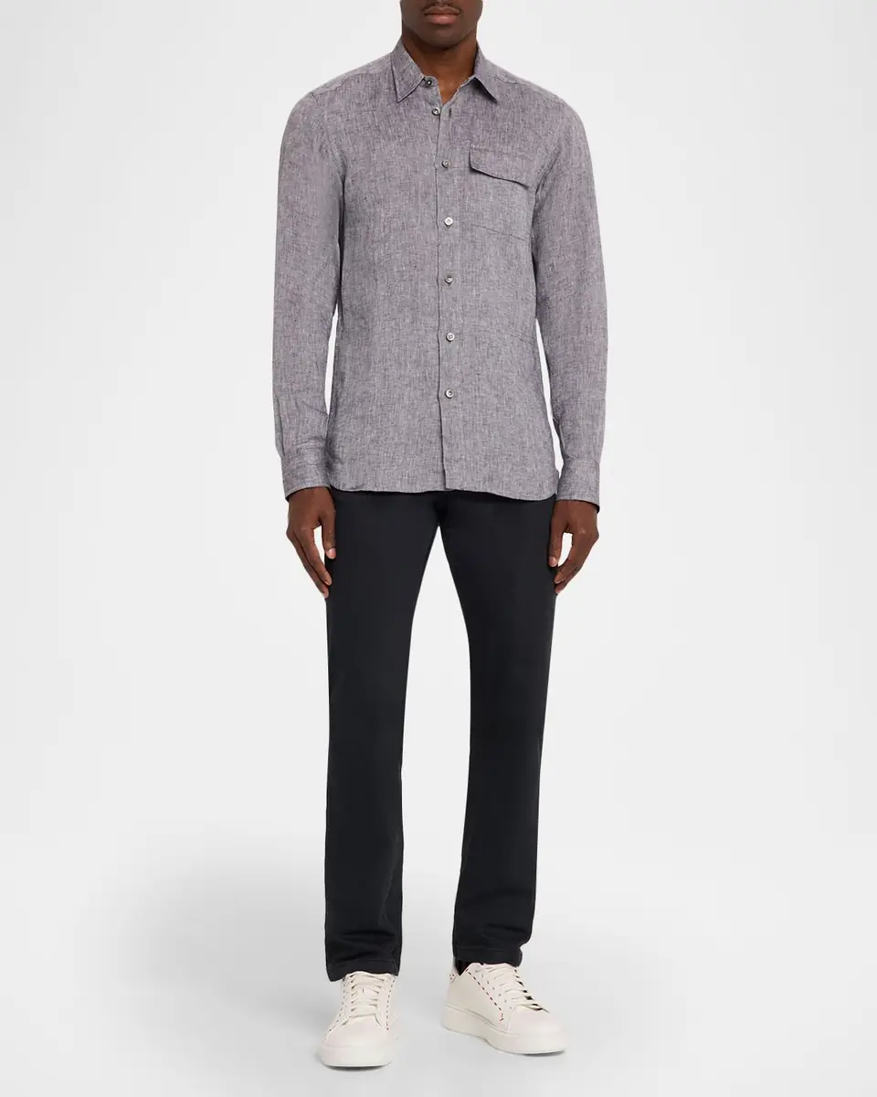 Kiton Men's Linen Flap-Pocket Casual Button-Down Shirt | Thumbnail 2 Kiton Men's Linen Flap-Pocket Casual Button-Down Shirt | Thumbnail 2