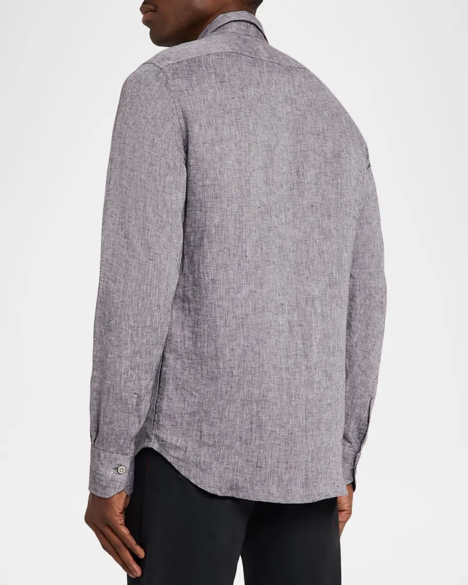 Kiton Men's Linen Flap-Pocket Casual Button-Down Shirt | Thumbnail 3 Kiton Men's Linen Flap-Pocket Casual Button-Down Shirt | Thumbnail 3