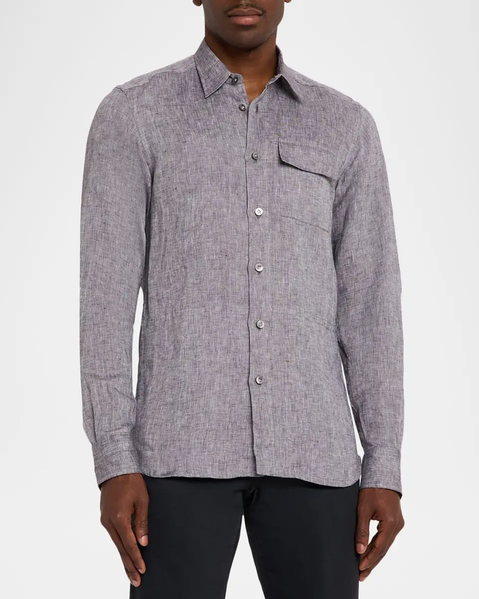 Kiton Men's Linen Flap-Pocket Casual Button-Down Shirt | Thumbnail 4 Kiton Men's Linen Flap-Pocket Casual Button-Down Shirt | Thumbnail 4