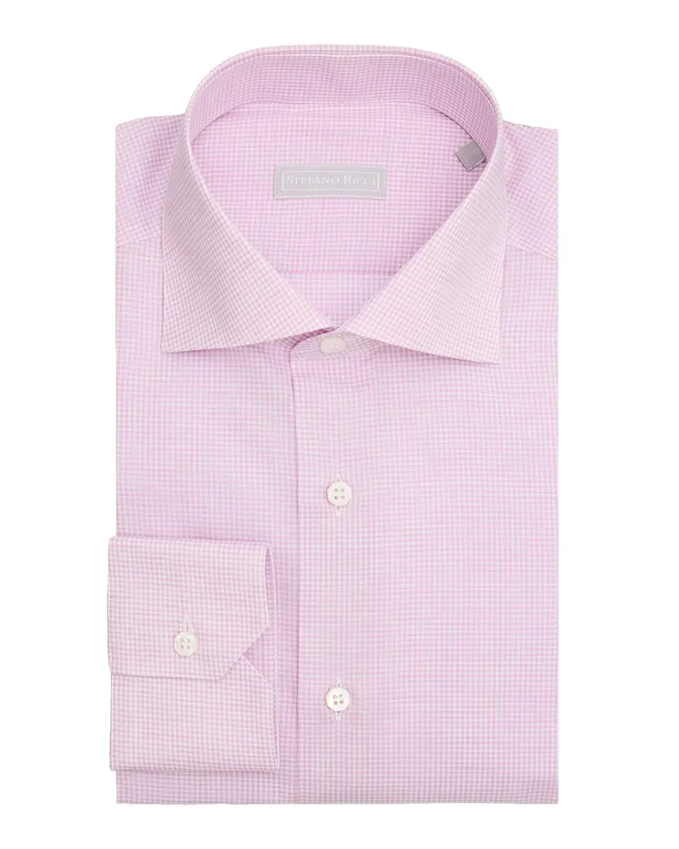 Stefano Ricci Men's Cotton and Linen Micro-Gingham Dress Shirt | Thumbnail 3 Stefano Ricci Men's Cotton and Linen Micro-Gingham Dress Shirt | Thumbnail 3