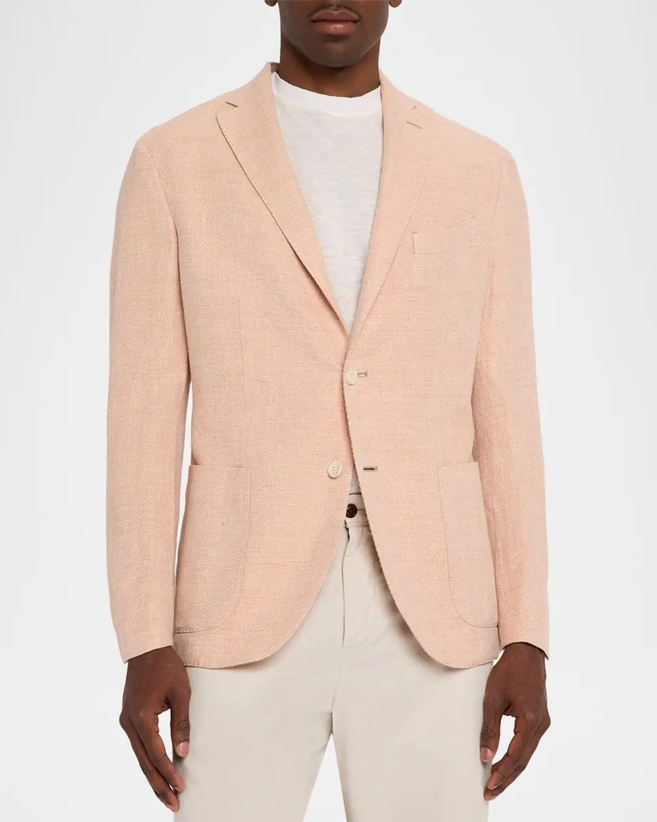 Boglioli Men's Linen and Wool Herringbone Single-Breasted Blazer | Thumbnail 4 Boglioli Men's Linen and Wool Herringbone Single-Breasted Blazer | Thumbnail 4