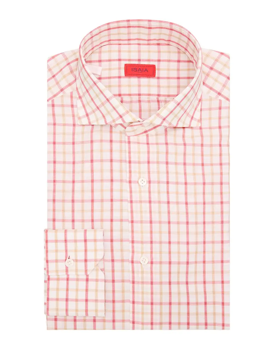 Isaia Men's Bicolor Plaid Cotton and Linen Dress Shirt | Thumbnail 3 Isaia Men's Bicolor Plaid Cotton and Linen Dress Shirt | Thumbnail 3