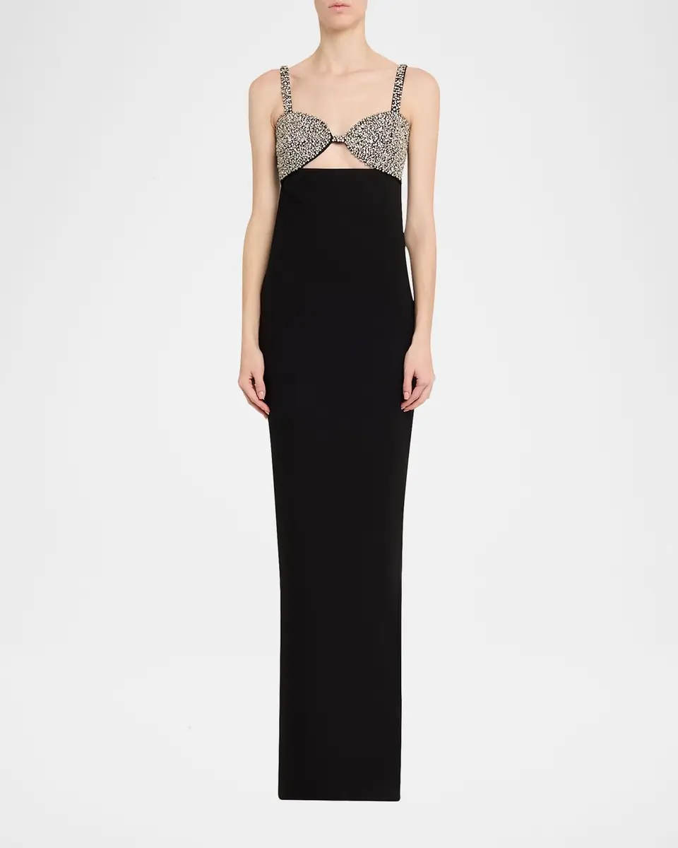 The New Arrivals by Ilkyaz Ozel Lux Crystal-Embellished Cutout Column Gown | Thumbnail 2
