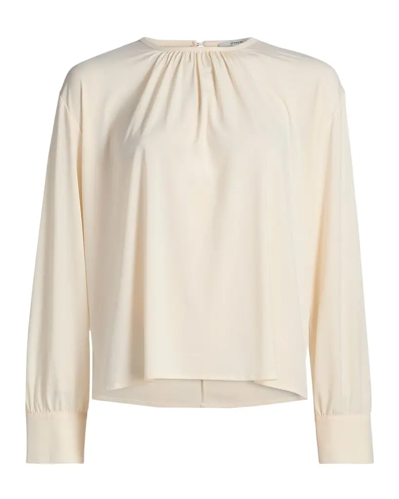 Vince Gathered Long-Sleeve Crepe Blouse | Image 1 Vince Gathered Long-Sleeve Crepe Blouse | Image 1