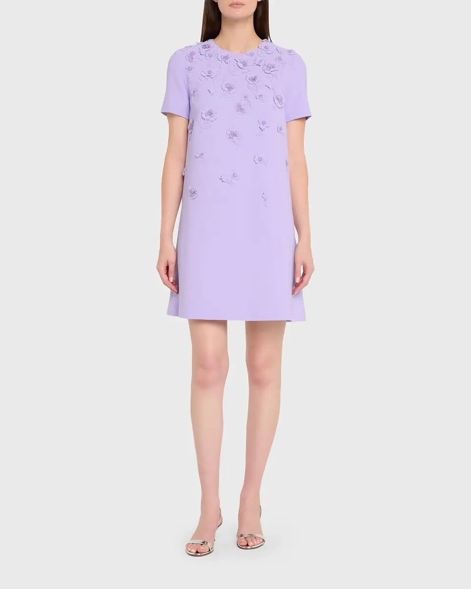 Carolina Herrera Carnation Embroidered Short-Sleeve Mini Dress | Thumbnail 2 Carolina Herrera Carnation Embroidered Short-Sleeve Mini Dress | Thumbnail 2