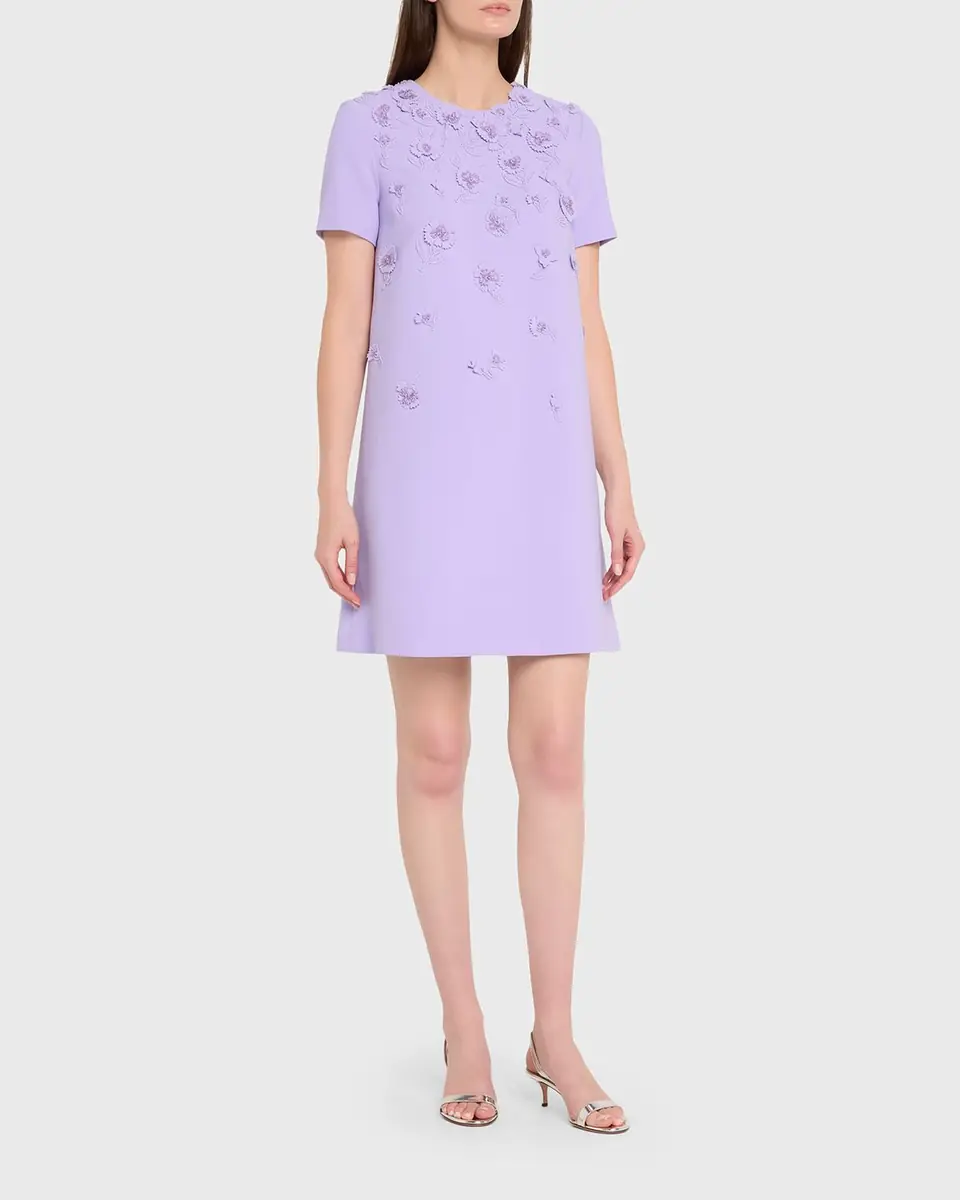 Carolina Herrera Carnation Embroidered Short-Sleeve Mini Dress | Thumbnail 4 Carolina Herrera Carnation Embroidered Short-Sleeve Mini Dress | Thumbnail 4