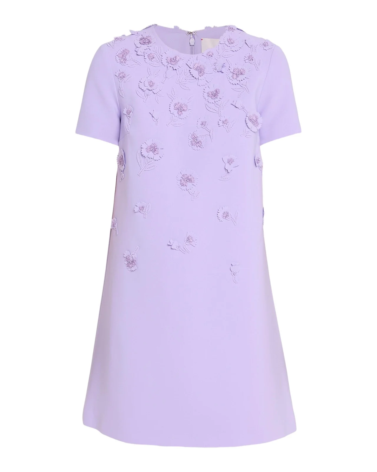 Carolina Herrera Carnation Embroidered Short-Sleeve Mini Dress