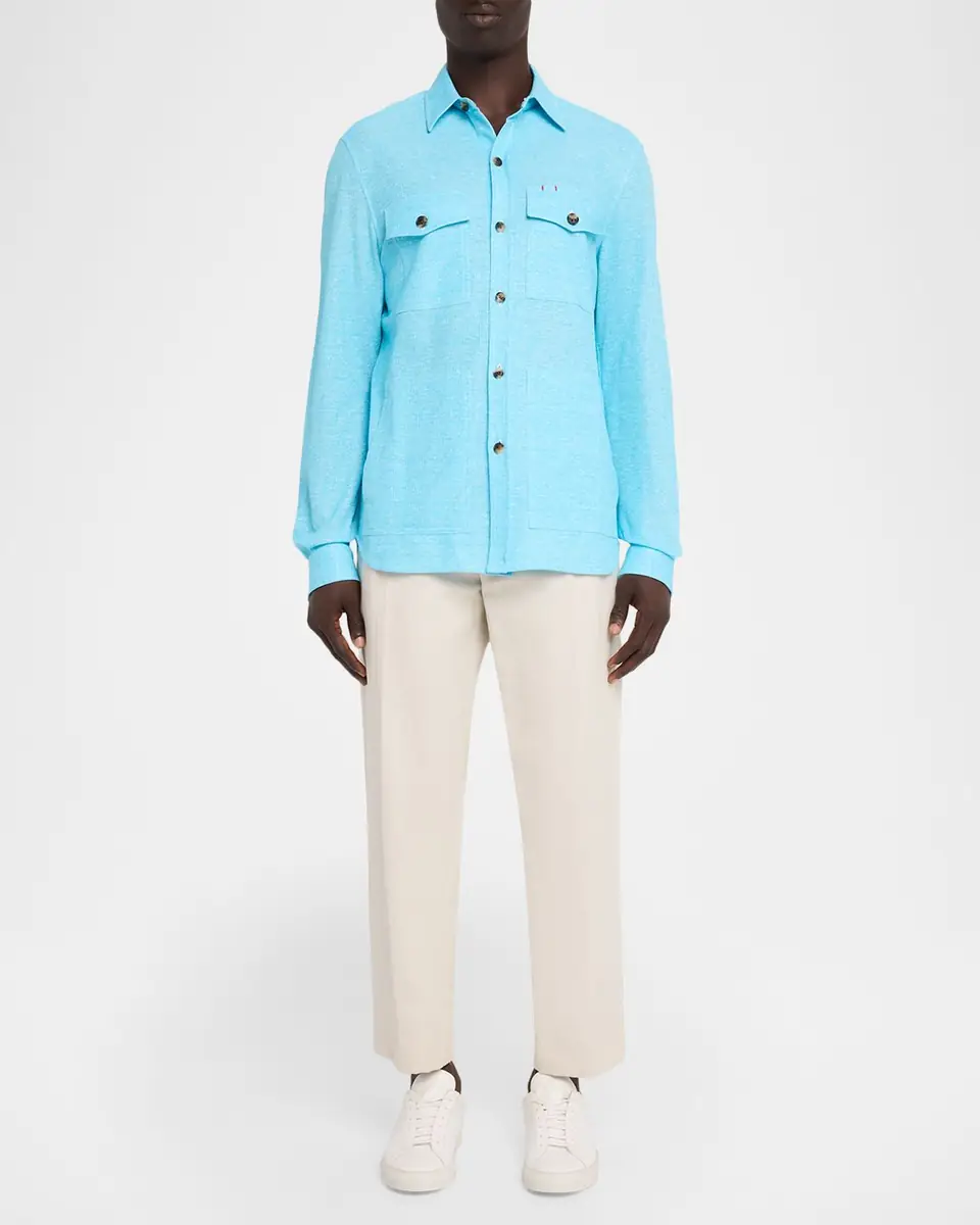 Isaia Men's Comfort Cotton and Linen Jersey Four-Pocket Overshirt | Thumbnail 2