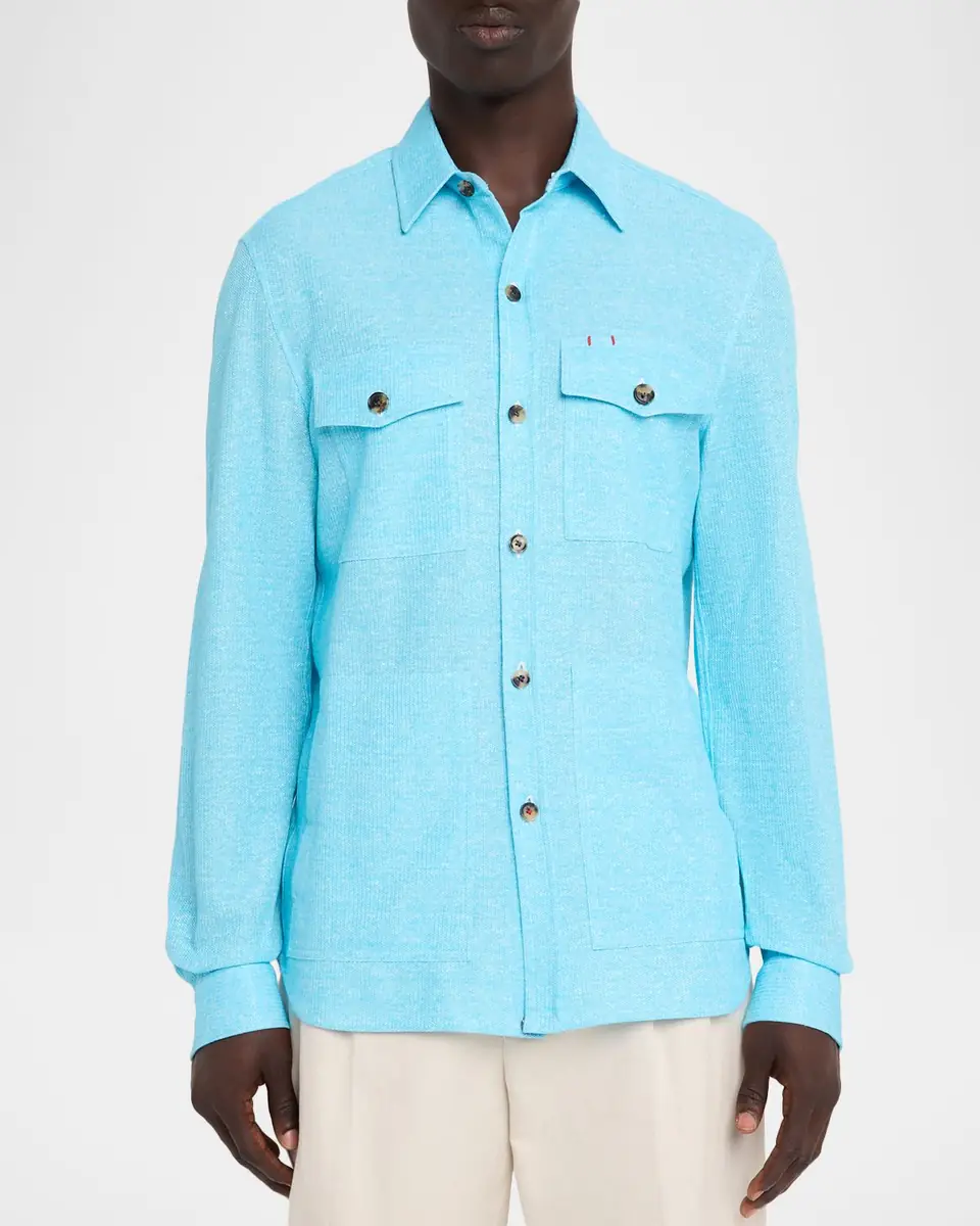 Isaia Men's Comfort Cotton and Linen Jersey Four-Pocket Overshirt | Thumbnail 4
