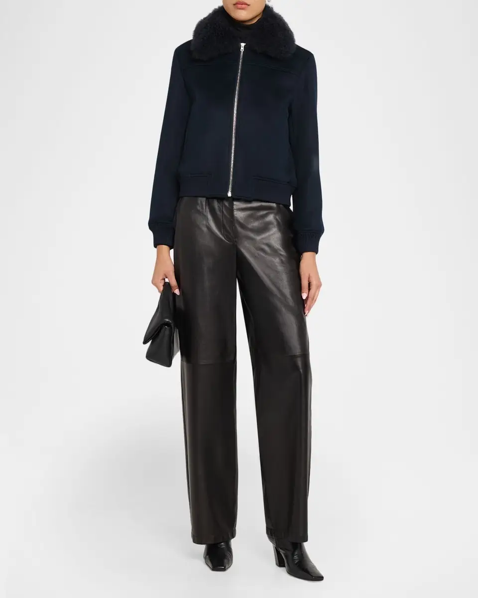 Yves Salomon Cashmere-Blend Bomber Jacket with Removable Shearling Collar | Thumbnail 2 Yves Salomon Cashmere-Blend Bomber Jacket with Removable Shearling Collar | Thumbnail 2