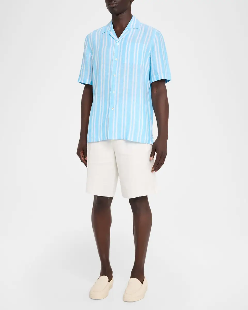 Isaia Men's Multi-Stripe Linen Camp Shirt | Thumbnail 2 Isaia Men's Multi-Stripe Linen Camp Shirt | Thumbnail 2