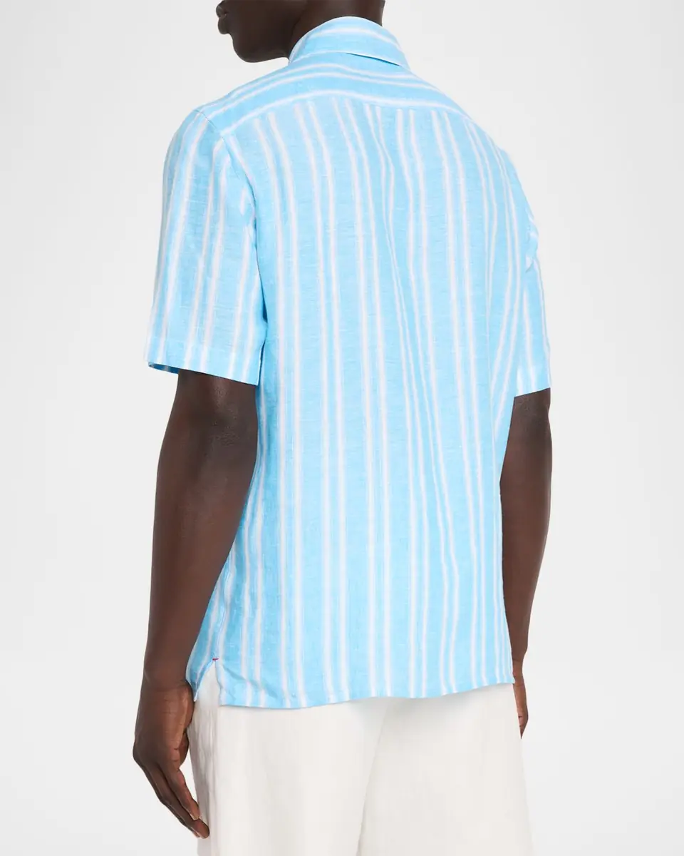 Isaia Men's Multi-Stripe Linen Camp Shirt | Thumbnail 3 Isaia Men's Multi-Stripe Linen Camp Shirt | Thumbnail 3