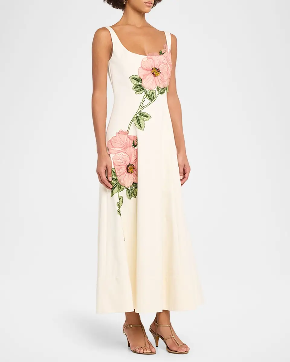 Lela Rose Peony Embroidered Sleeveless Midi Dress | Thumbnail 4 Lela Rose Peony Embroidered Sleeveless Midi Dress | Thumbnail 4