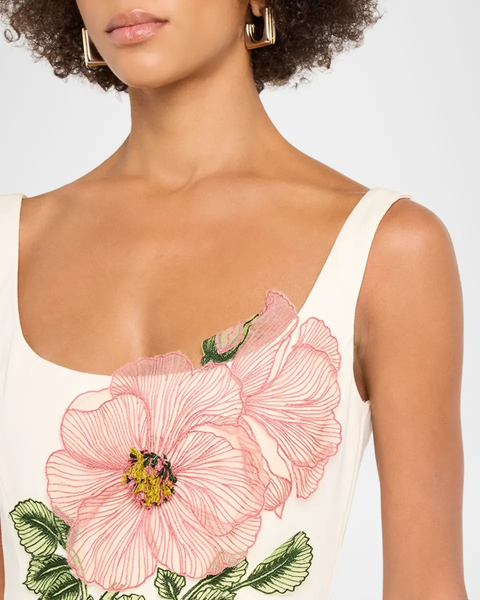 Lela Rose Peony Embroidered Sleeveless Midi Dress | Thumbnail 5 Lela Rose Peony Embroidered Sleeveless Midi Dress | Thumbnail 5