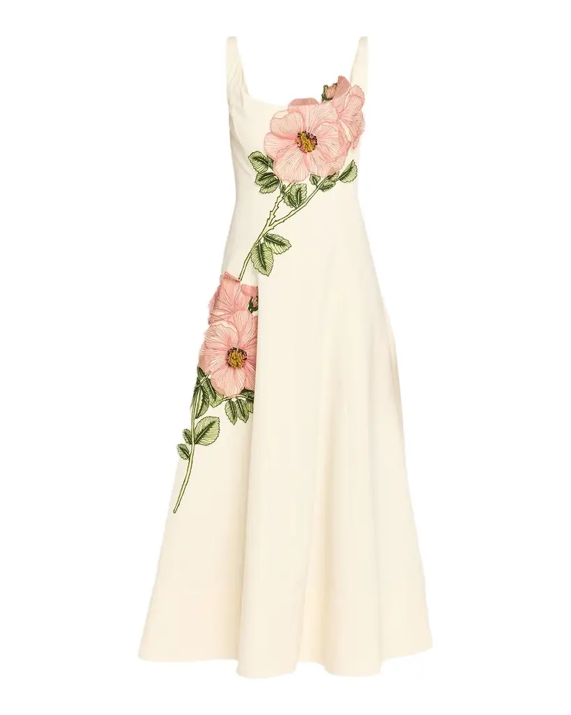 Lela Rose Peony Embroidered Sleeveless Midi Dress | Image 1 Lela Rose Peony Embroidered Sleeveless Midi Dress | Image 1
