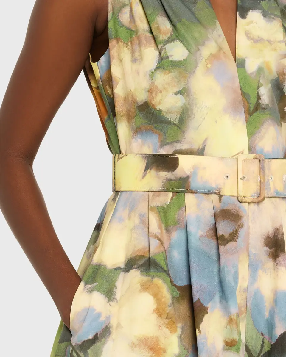 Lela Rose Floral-Print Cotton Sleeveless Midi Dress With Belt | Thumbnail 5 Lela Rose Floral-Print Cotton Sleeveless Midi Dress With Belt | Thumbnail 5