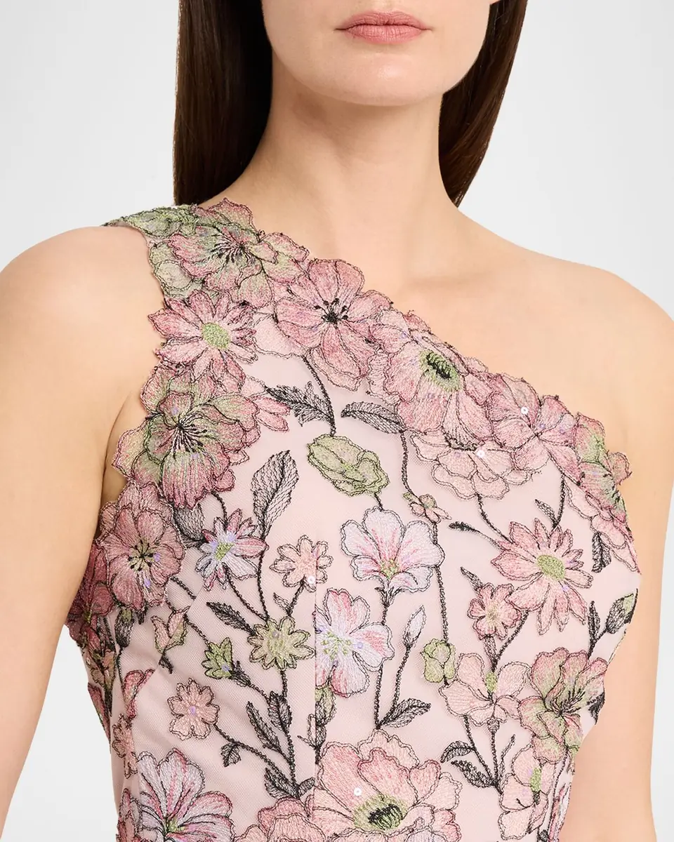 Rickie Freeman for Teri Jon One-Shoulder Embroidered Tulle Gown | Thumbnail 5 Rickie Freeman for Teri Jon One-Shoulder Embroidered Tulle Gown | Thumbnail 5