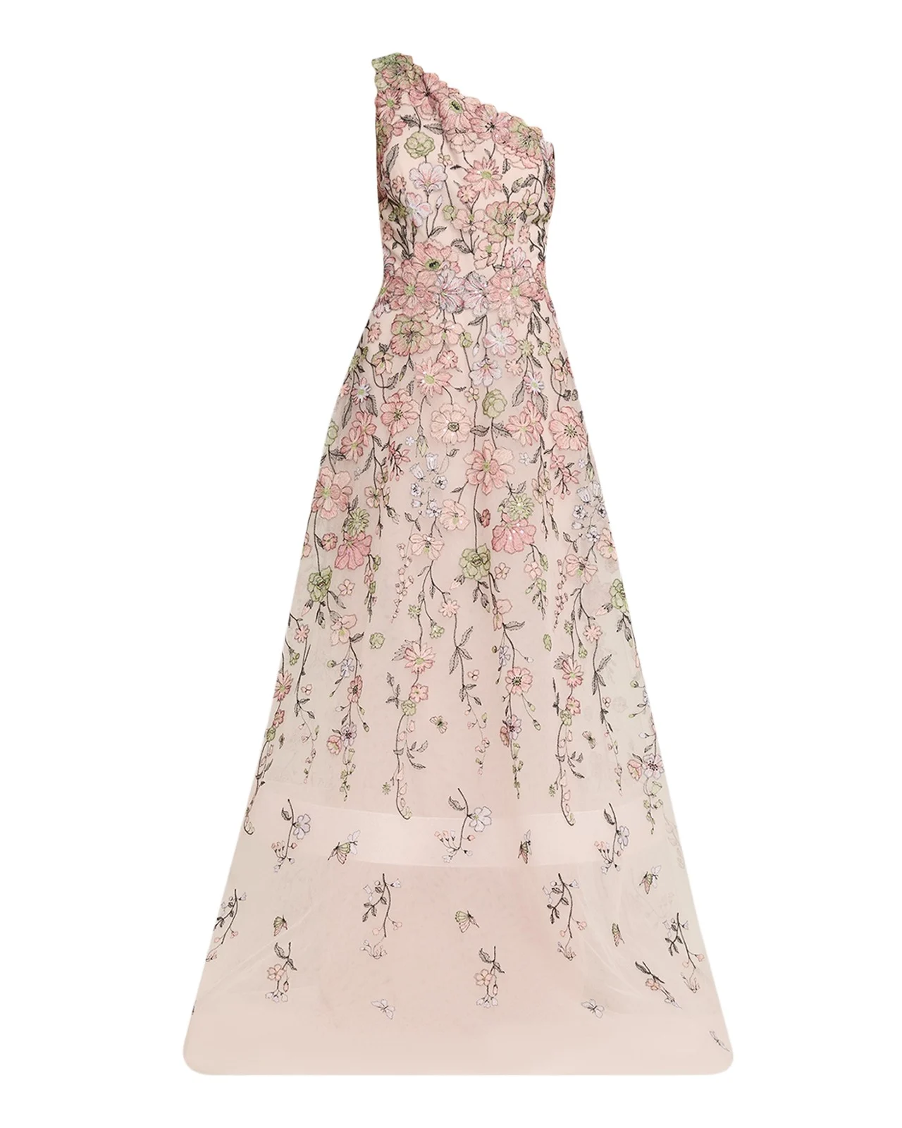 One-Shoulder Embroidered Tulle Gown One-Shoulder Embroidered Tulle Gown