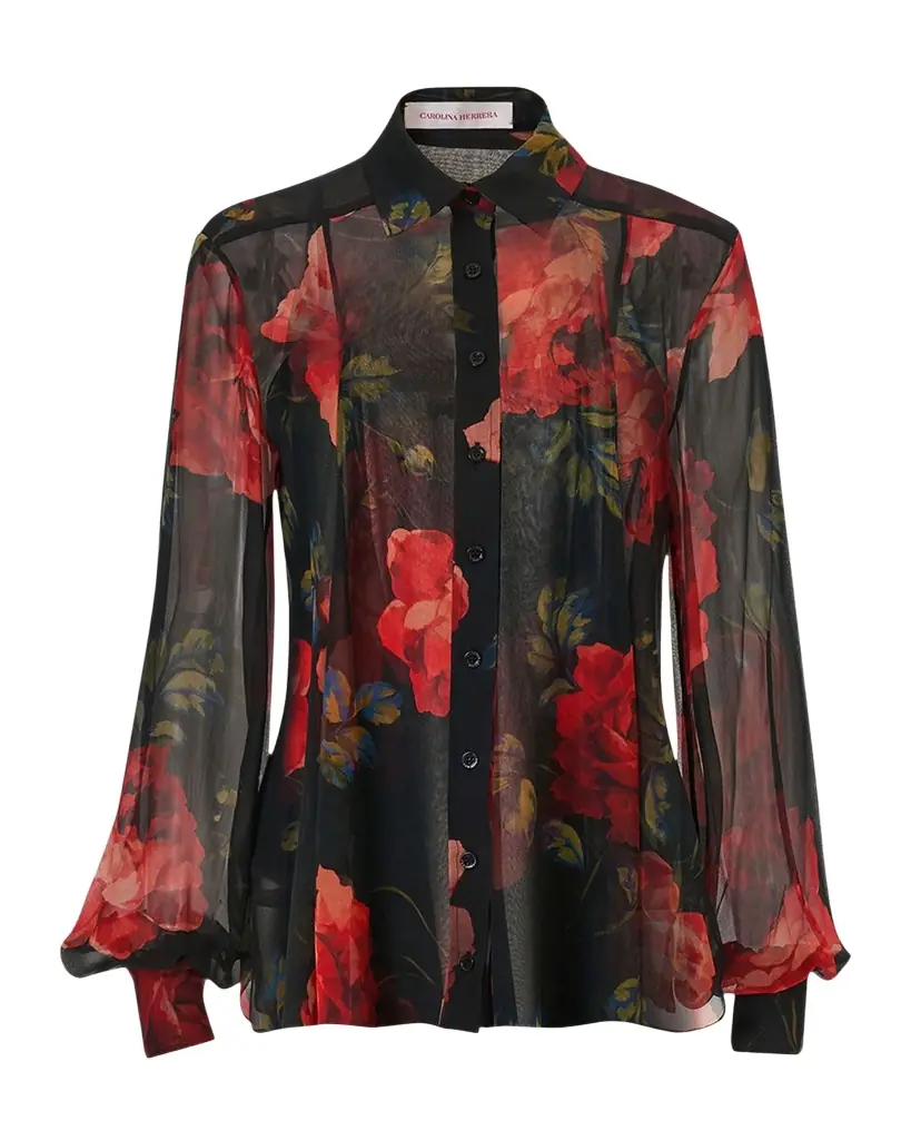 Carolina Herrera Isabella Rose Silk Organza Button-Down Top | Image 1 Carolina Herrera Isabella Rose Silk Organza Button-Down Top | Image 1