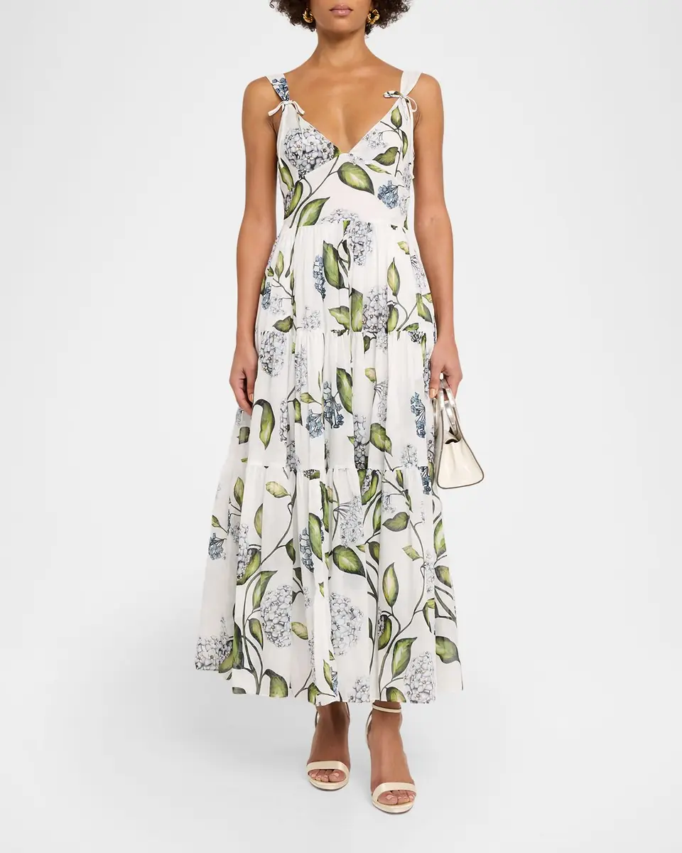 Oscar de la Renta Sleeveless Porcelain Flower Voile Midi Day Dress | Thumbnail 2