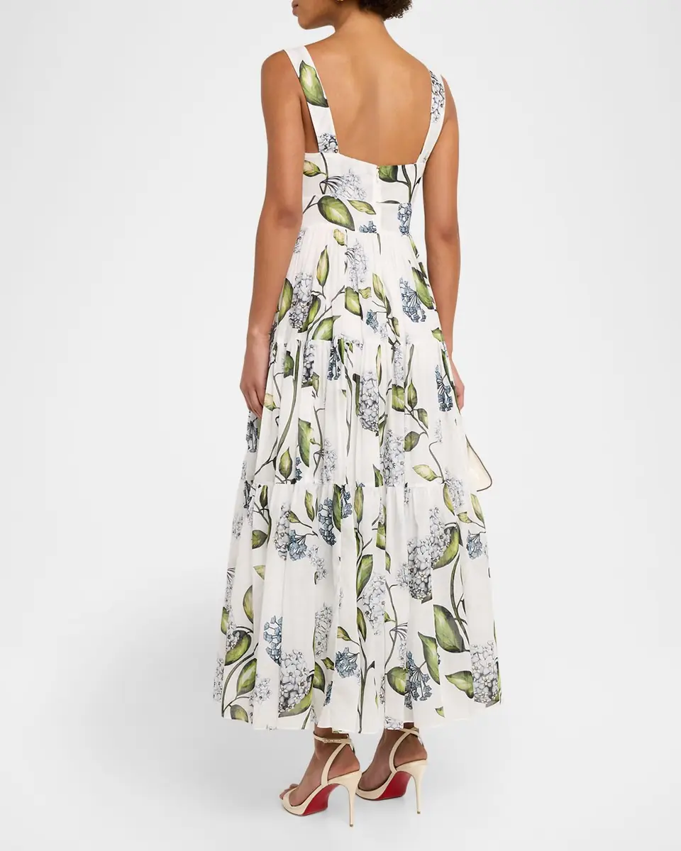 Oscar de la Renta Sleeveless Porcelain Flower Voile Midi Day Dress | Thumbnail 3