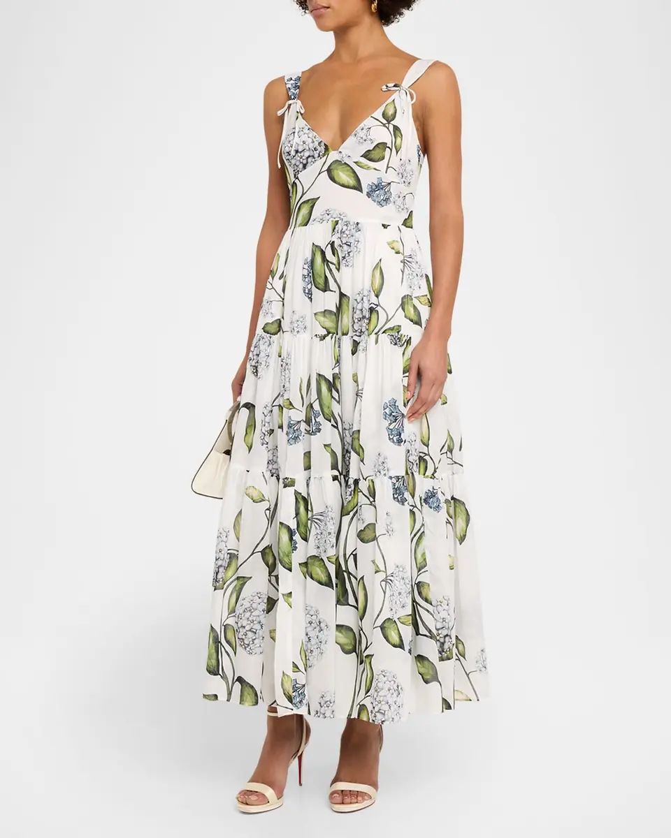 Oscar de la Renta Sleeveless Porcelain Flower Voile Midi Day Dress | Thumbnail 4