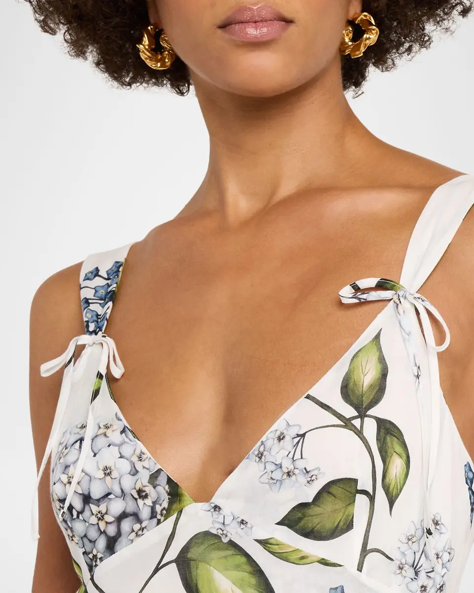 Oscar de la Renta Sleeveless Porcelain Flower Voile Midi Day Dress | Thumbnail 5