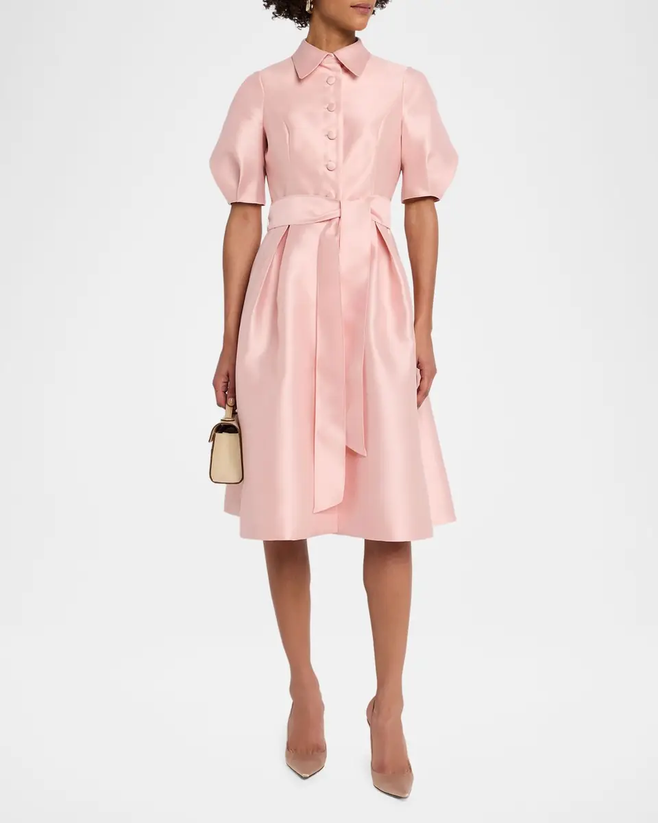 Rickie Freeman for Teri Jon Puff-Sleeve Pique Faille Shirtdress | Thumbnail 2 Rickie Freeman for Teri Jon Puff-Sleeve Pique Faille Shirtdress | Thumbnail 2