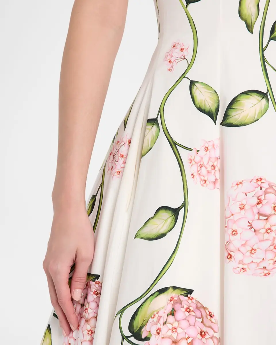 Oscar de la Renta Strapless Porcelain Flowers Cotton Poplin Midi Dress | Thumbnail 5