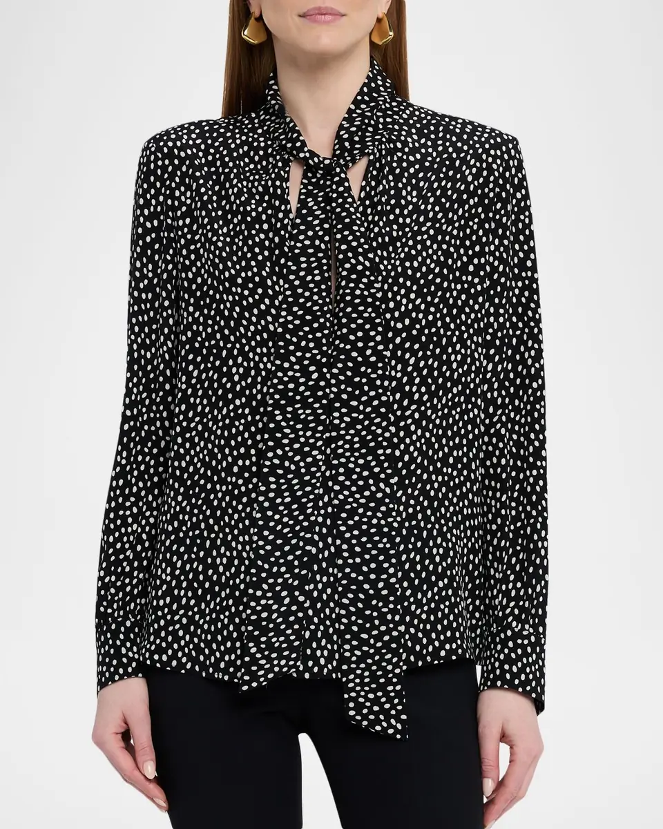 Nili Lotan Janese Dot-Print Silk Neck-Tie Blouse | Thumbnail 4 Nili Lotan Janese Dot-Print Silk Neck-Tie Blouse | Thumbnail 4