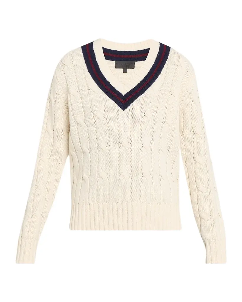 Nili Lotan Fabiana Cable-Knit V-Neck Sweater | Image 1 Nili Lotan Fabiana Cable-Knit V-Neck Sweater | Image 1