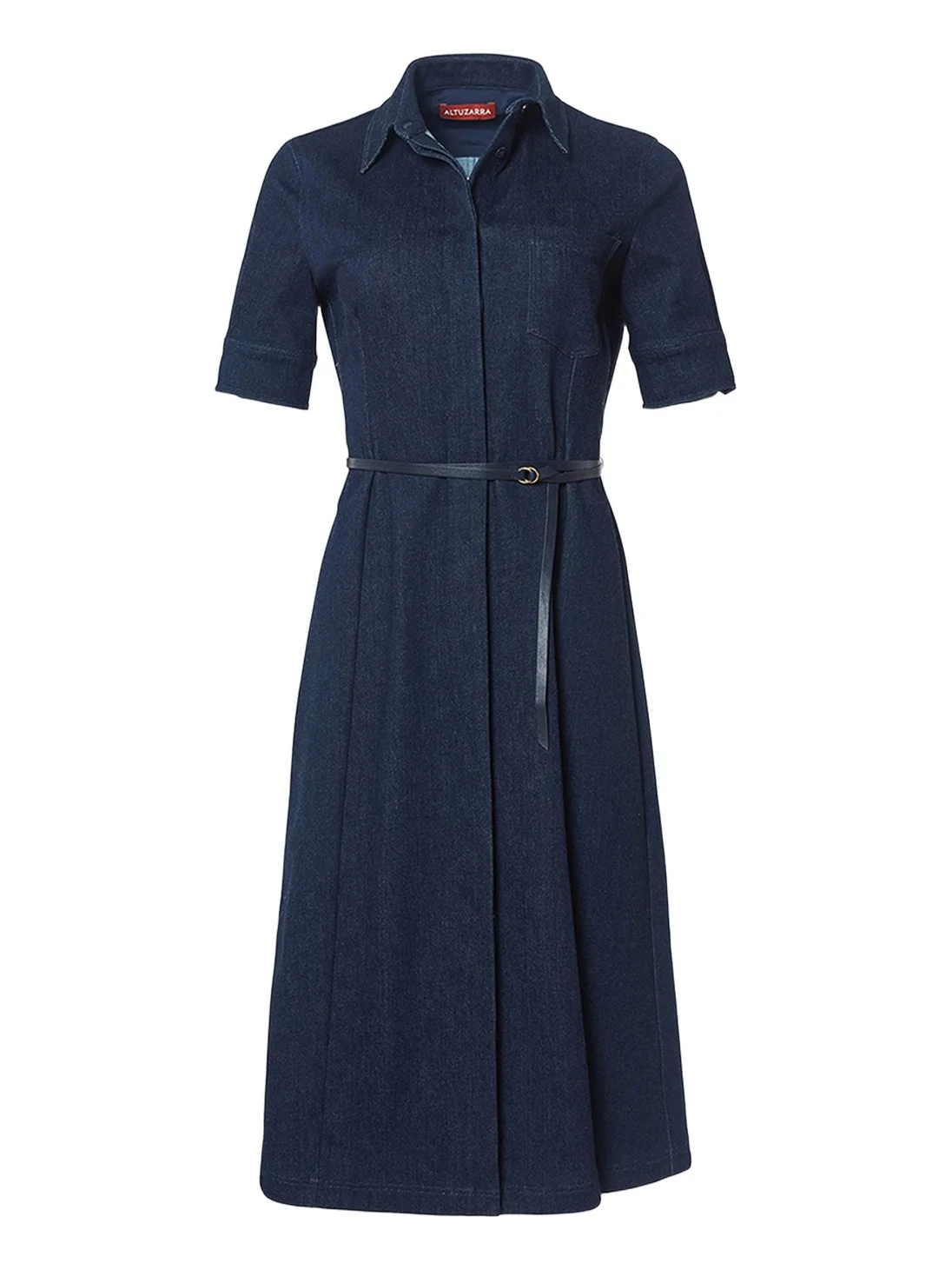Altuzarra Kieran Denim Leather Belted Midi Dress