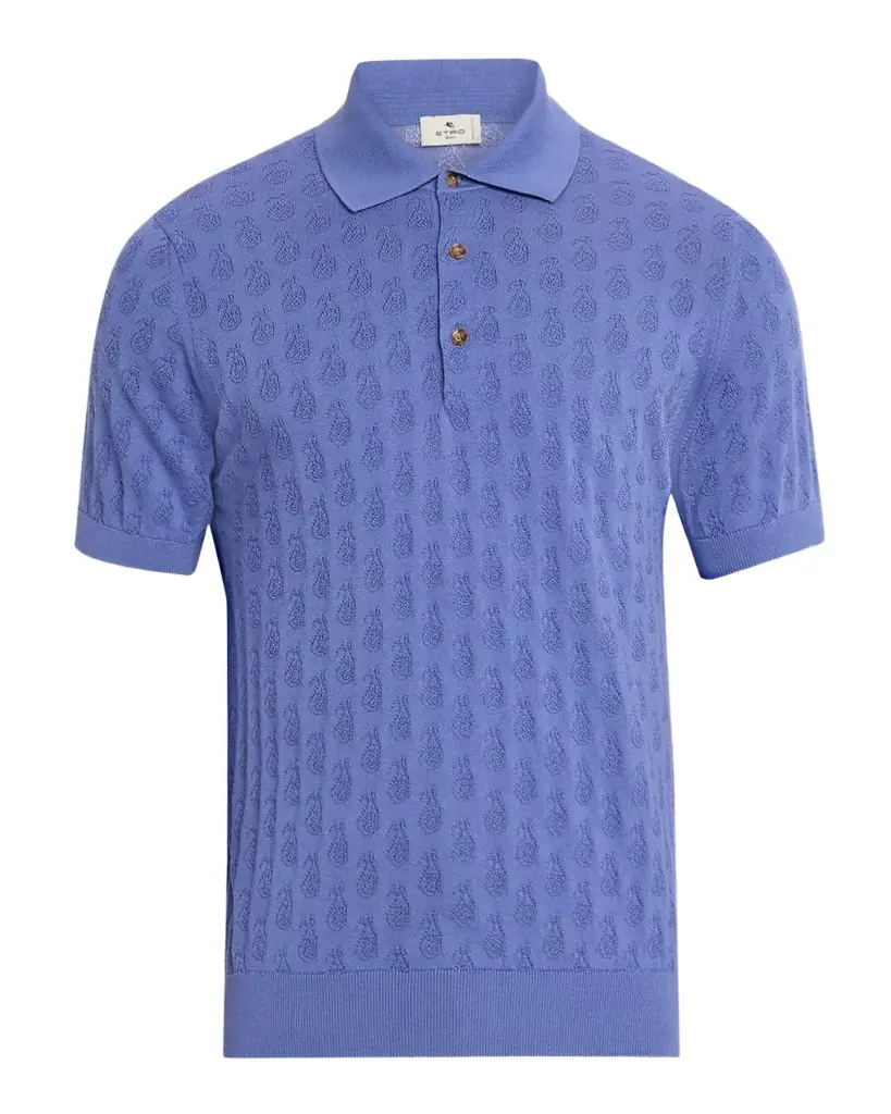 Etro Men's Micro Paisley Cotton Knit Polo Shirt | Image 1 Etro Men's Micro Paisley Cotton Knit Polo Shirt | Image 1
