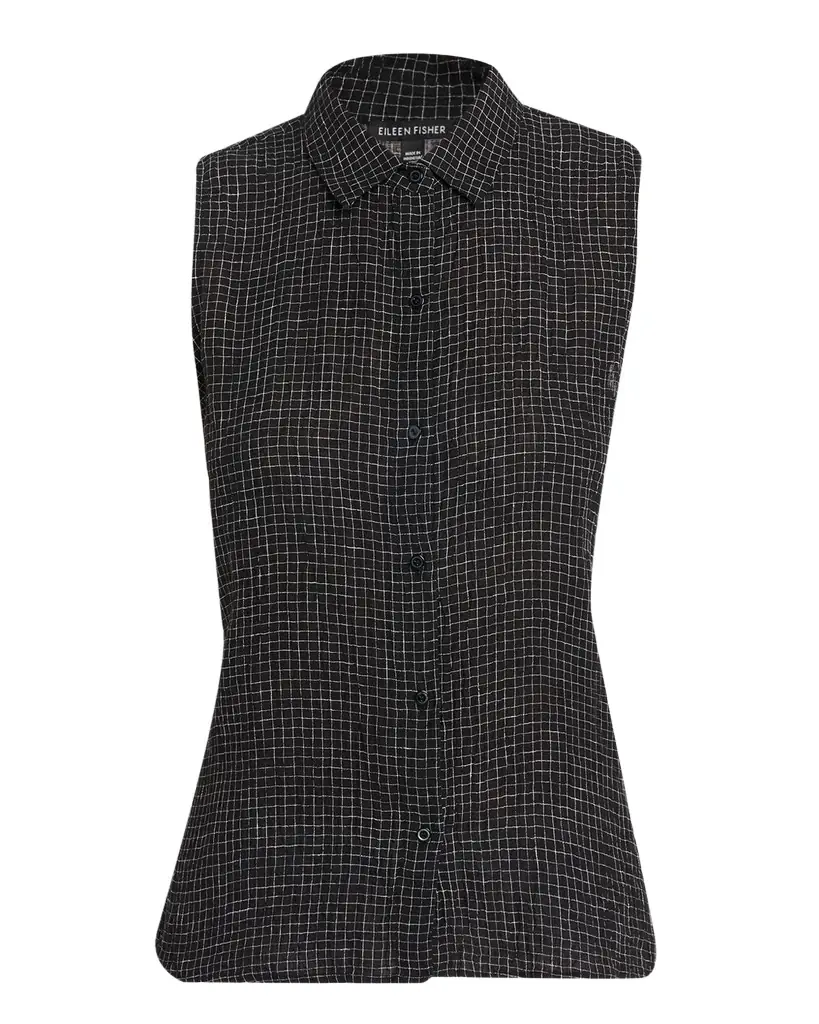 Eileen Fisher Crinkled Organic Linen Grid Shirt | Image 1 Eileen Fisher Crinkled Organic Linen Grid Shirt | Image 1